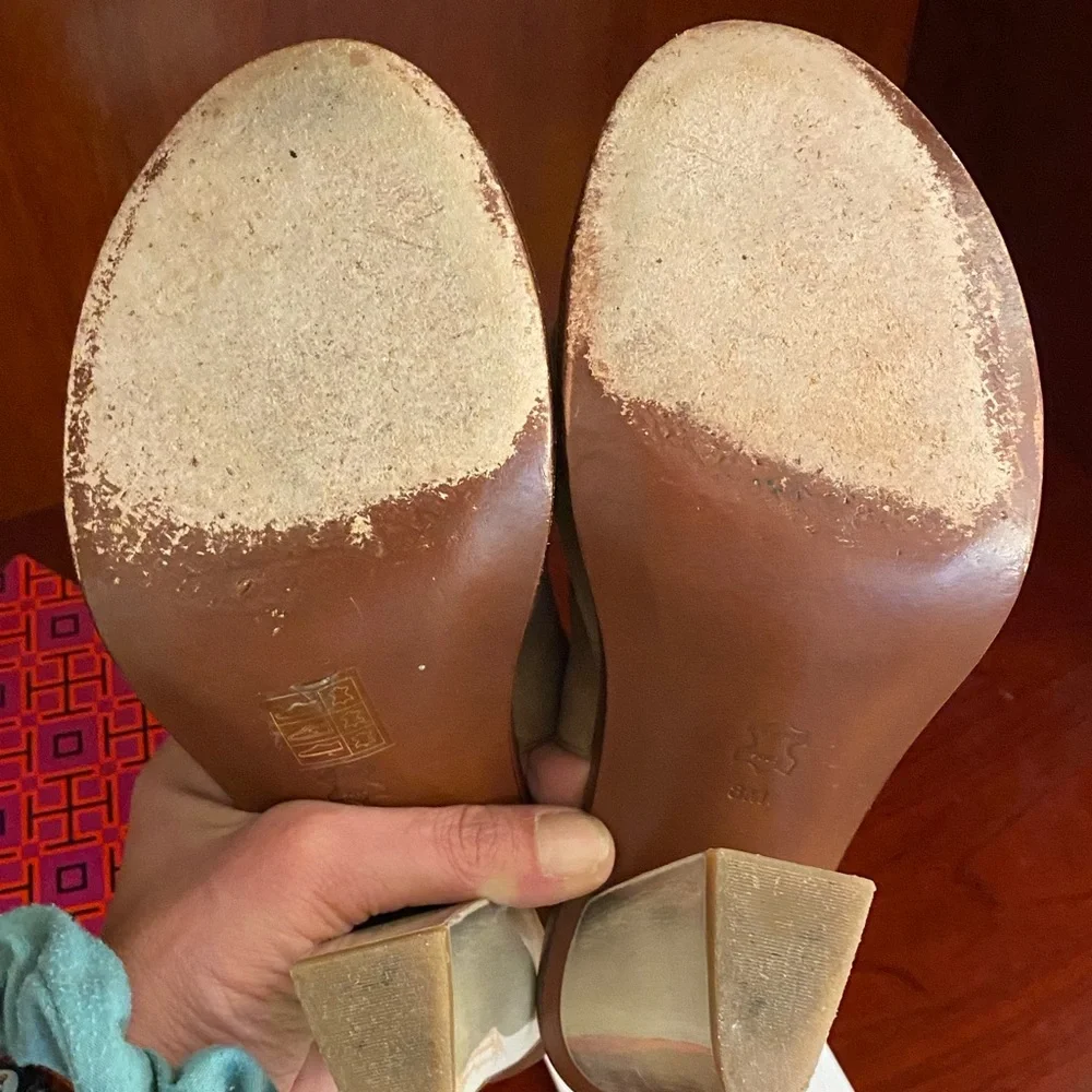 Tory Burch Suede Open-Toe Ankle Bootie in Taupe with Metallic Heel